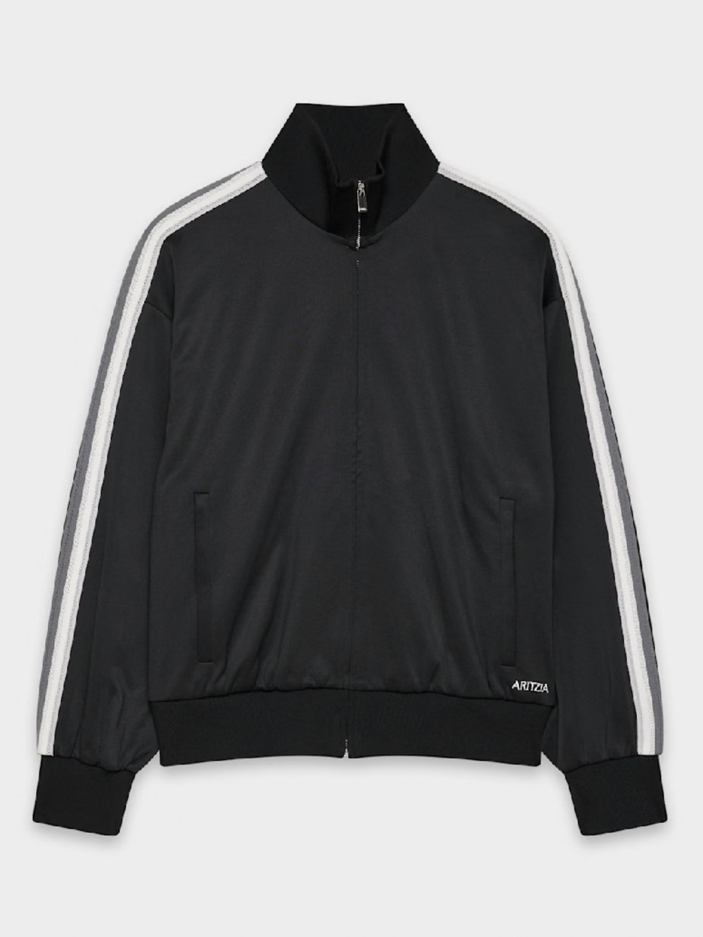 NWT Aritzia Track Black Jacket Striped with Label Zip Up Size M